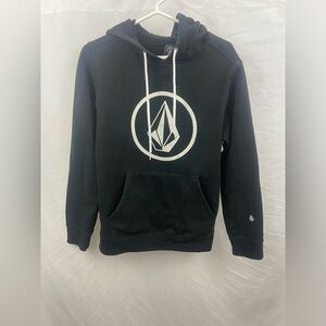 Volcom Hoodie Mens Size Small Black Sweatshirt Pullover Skate Surf Big Logo
